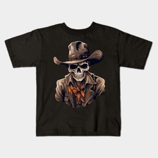 Halloween Cowboy Skeleton With Western Hat Wild West Kids T-Shirt